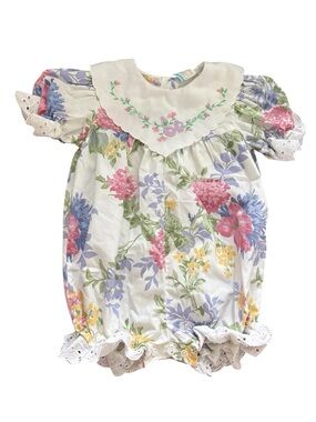 VTG 80s 90s floral + lace collared romper 18M Cottagecore